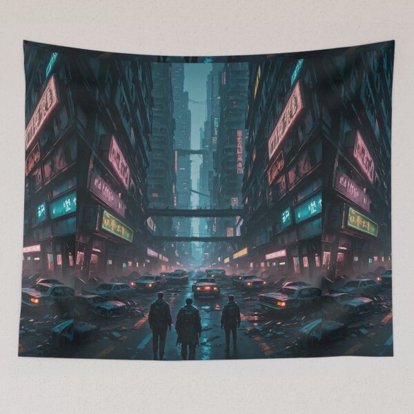 Item preview, Futuristic cyberpunk city wallpaper designed and sold by Planet Utoppia.