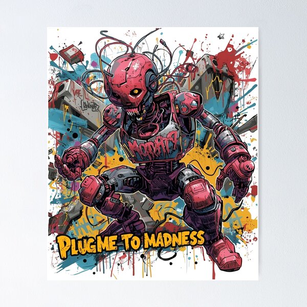 Item preview, Plug Me to Madness – Graffiti Cyberpunk Robot Design designed and sold by Activity01.