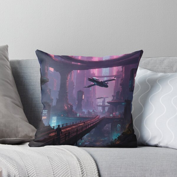 Item preview, Futuristic cyberpunk city wallpaper designed and sold by Planet Utoppia.