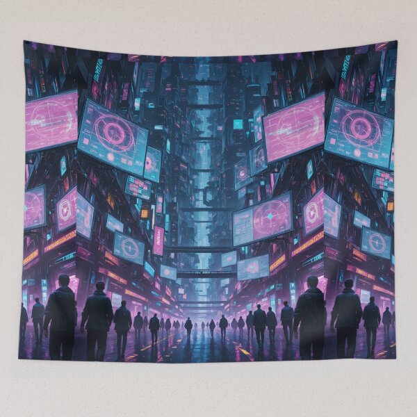 Item preview, Futuristic cyberpunk city wallpaper designed and sold by Planet Utoppia.