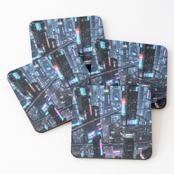 Item preview, Futuristic cyberpunk city wallpaper designed and sold by Planet Utoppia.