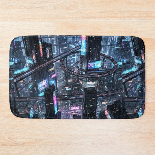 Item preview, Futuristic cyberpunk city wallpaper designed and sold by Planet Utoppia.