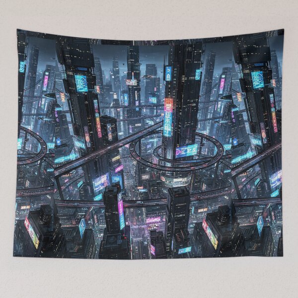 Item preview, Futuristic cyberpunk city wallpaper designed and sold by Planet Utoppia.