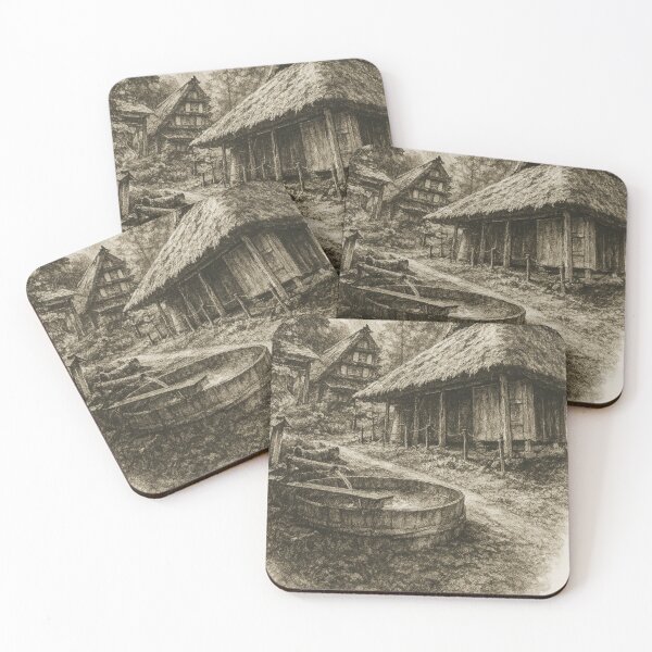 Item preview, Japanese Countryside Village Ink Art Illustration designed and sold by MINE Design-Works.