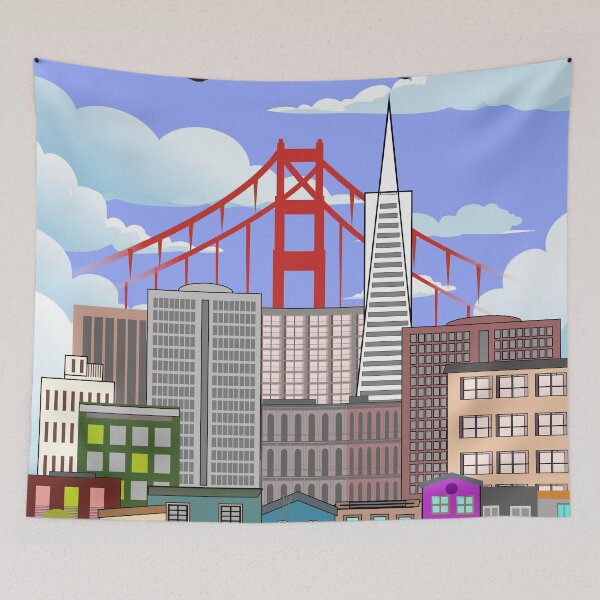 Item preview, San Francisco Cityscape Art with Cable Car & Golden Gate Bridge designed and sold by DeeLulu.