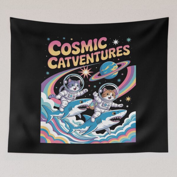 Item preview, Cats Riding Sharks in Space Galaxy Rainbow  designed and sold by NeomiStoreSS.