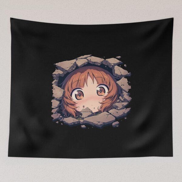 Item preview, Miho Nishizumi Girls Und Panzer Anime Chibi Peeking Cracked Wall Cute Scene designed and sold by TorbenKuhano.