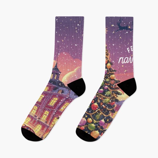 Item preview, Christmas City Scene – Cozy Winter Town Illustration with Christmas Trees and Lights designed and sold by Sugar Wisdom .