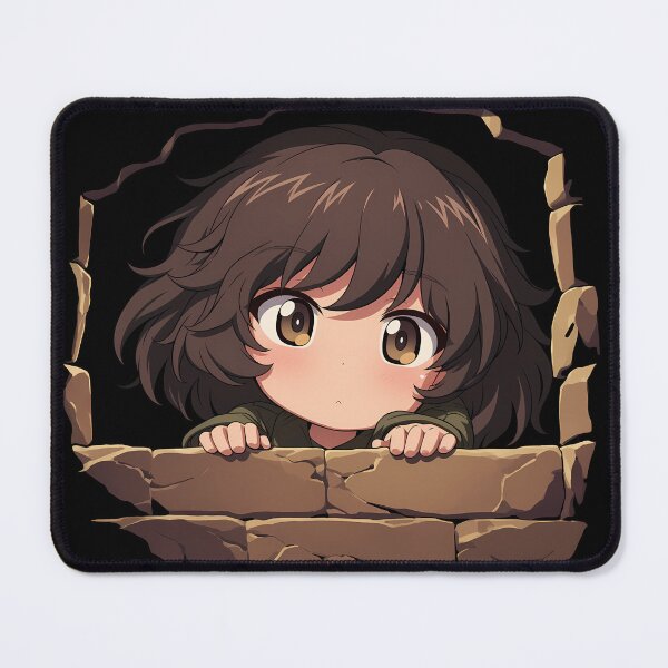 Item preview, Yukari Akiyama Girls Und Panzer Anime Chibi Peeking Stone Wall Curious Look designed and sold by TorbenKuhano.