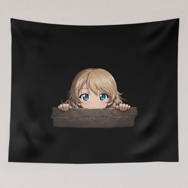 Item preview, Darjeeling Girls Und Panzer Anime Chibi Peeking Over Slate Ledge Blue Eyes designed and sold by TorbenKuhano.