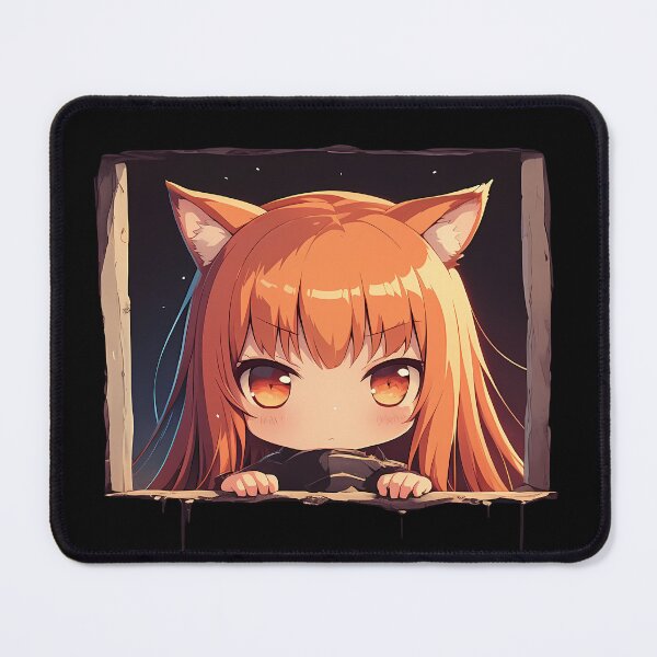 Item preview, Holo Spice And Wolf Anime Chibi Peeking Fox Girl At Night Scene designed and sold by TorbenKuhano.