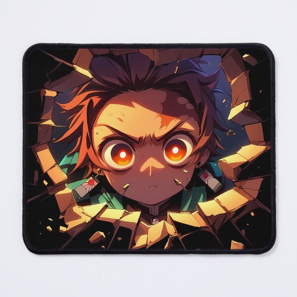 Item preview, Tanjiro Kamado Demon Slayer Anime Chibi Peeking Through Wall Fiery Eyes designed and sold by TorbenKuhano.