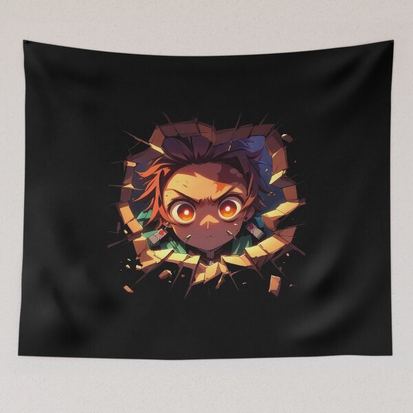 Item preview, Tanjiro Kamado Demon Slayer Anime Chibi Peeking Through Wall Fiery Eyes designed and sold by TorbenKuhano.