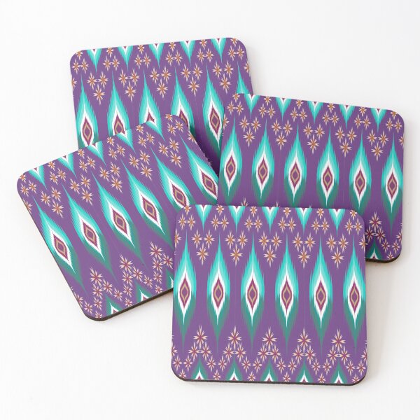 Item preview, Flowers and green leaves on purple background ikat style designed and sold by Muemai88.