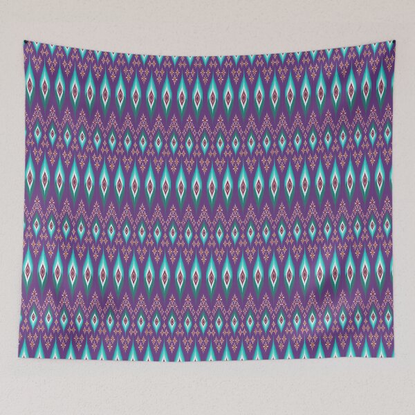 Item preview, Flowers and green leaves on purple background ikat style designed and sold by Muemai88.
