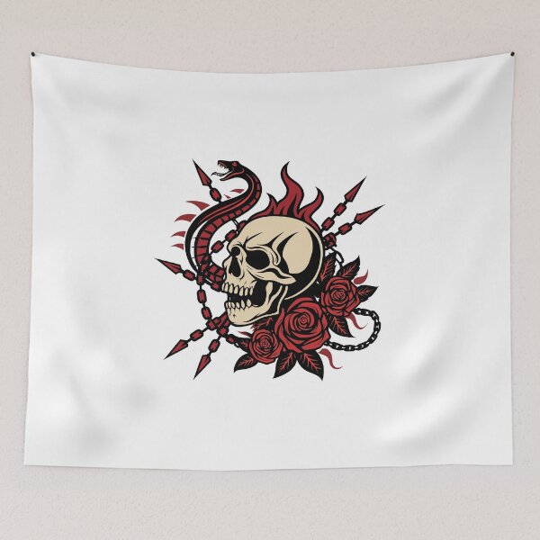 Item preview, Snakes Rose Flaming Skull Illustration designed and sold by AL AMIN.