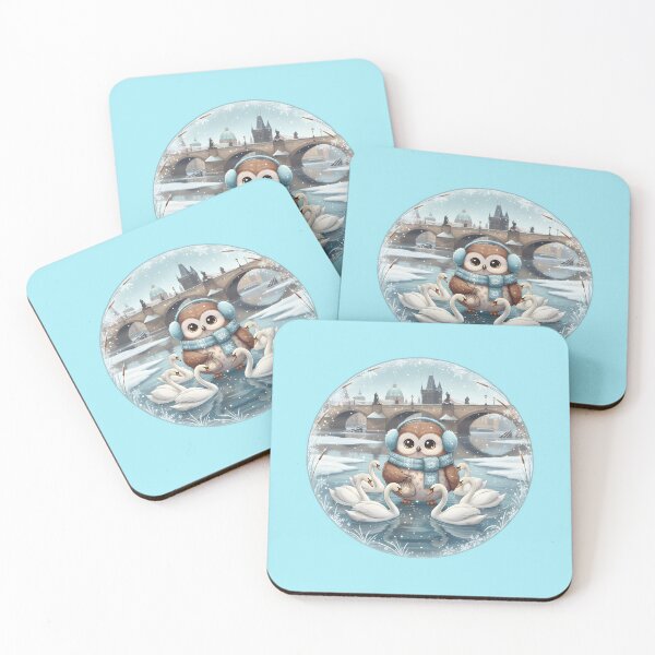 Item preview, Kawaii Owl & Swans • Vltava Charles Bridge Winter Prague  designed and sold by FixwellStudio.