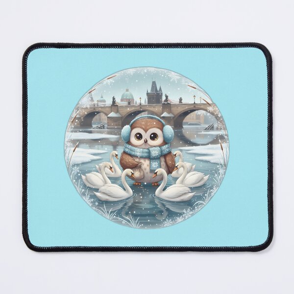 Item preview, Kawaii Owl & Swans • Vltava Charles Bridge Winter Prague  designed and sold by FixwellStudio.
