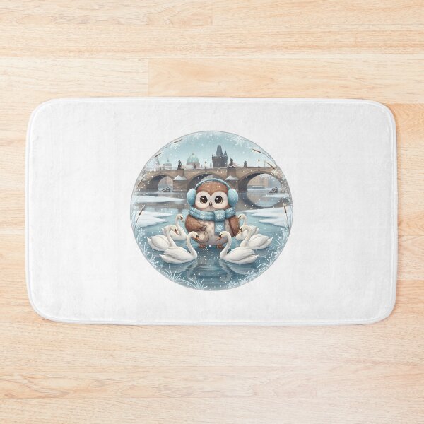 Item preview, Kawaii Owl & Swans • Vltava Charles Bridge Winter Prague  designed and sold by FixwellStudio.