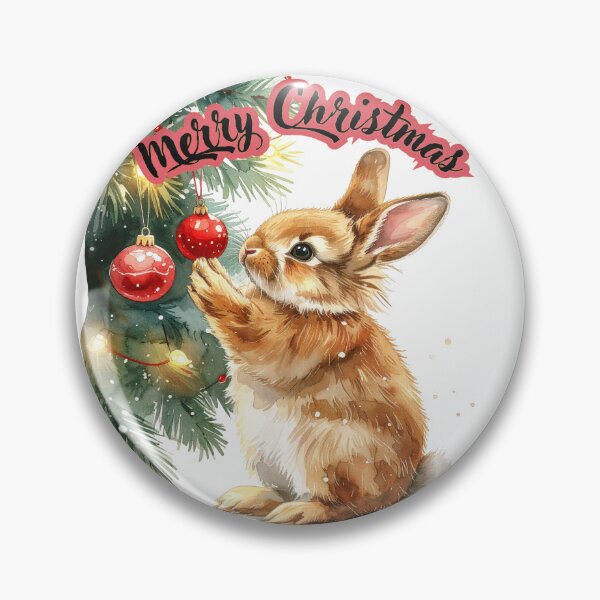 Item preview, Brown lionhead rabbit stands under the Christmas tree, Christmas tree ball Merry Christmas Text designed and sold by LiskoDesign.