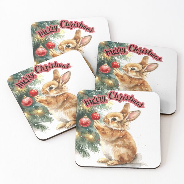 Item preview, Brown lionhead rabbit stands under the Christmas tree, Christmas tree ball Merry Christmas Text designed and sold by LiskoDesign.