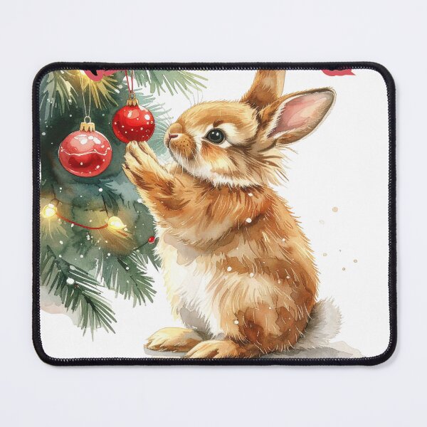 Item preview, Brown lionhead rabbit stands under the Christmas tree, Christmas tree ball Merry Christmas Text designed and sold by LiskoDesign.