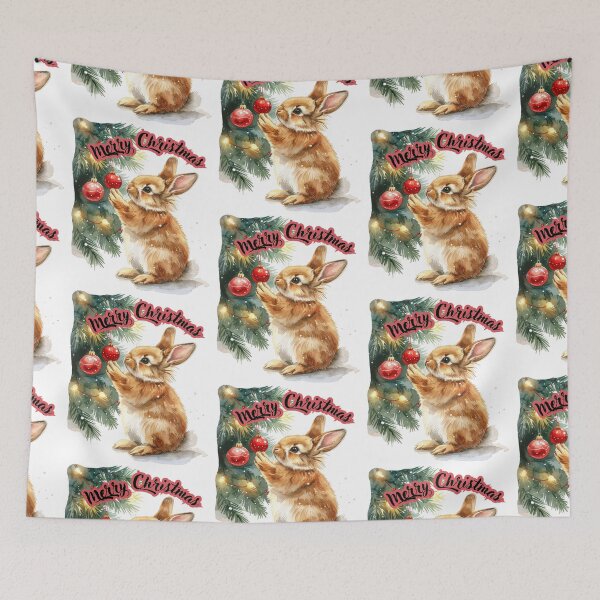 Item preview, Brown lionhead rabbit stands under the Christmas tree, Christmas tree ball Merry Christmas Text designed and sold by LiskoDesign.