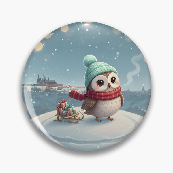 Item preview, Kawaii Owl Sledding • Letná Park Prague Castle Winter designed and sold by FixwellStudio.