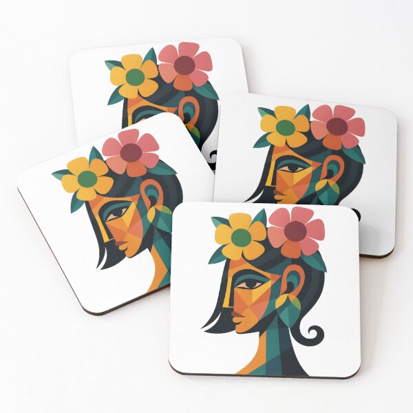 Item preview, Cubist Woman with Flowers | Abstract Geometric Female Portrait | Modern Cubism Art designed and sold by SpeckAndLook.