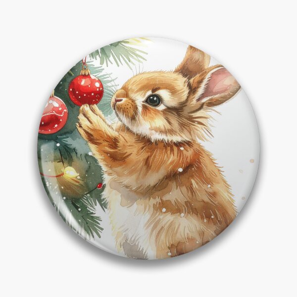 Item preview, Brown lionhead rabbit stands under the Christmas tree, Christmas tree ball designed and sold by LiskoDesign.