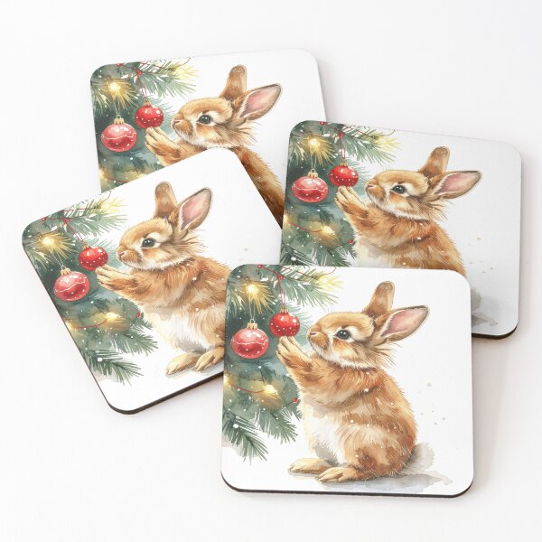 Item preview, Brown lionhead rabbit stands under the Christmas tree, Christmas tree ball designed and sold by LiskoDesign.