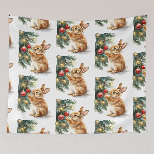 Item preview, Brown lionhead rabbit stands under the Christmas tree, Christmas tree ball designed and sold by LiskoDesign.