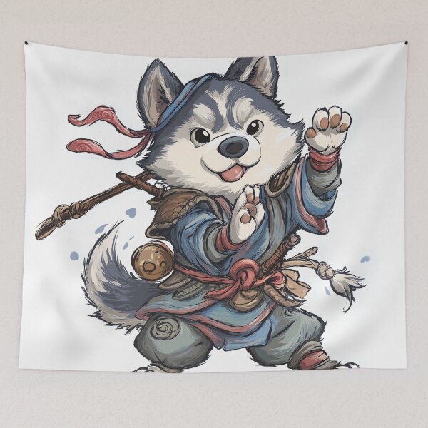 Item preview, Kung Fu Husky – Playful Martial Arts Warrior Dog Illustration designed and sold by DTDSEverything.