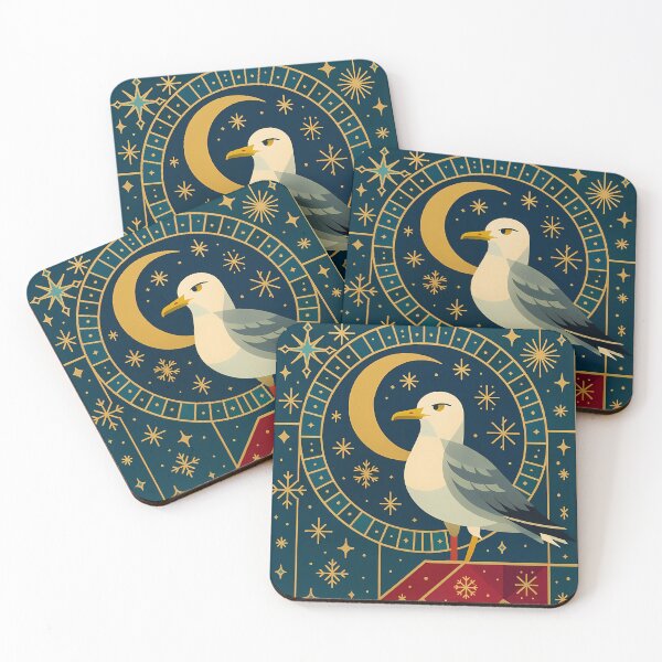 Item preview, Seagull on Rooftop with Clock - Art Deco Christmas Midnight designed and sold by White-Camel.