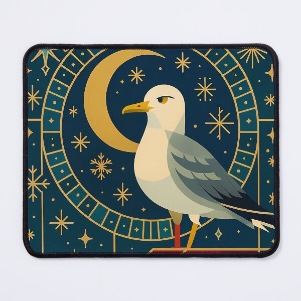 Item preview, Seagull on Rooftop with Clock - Art Deco Christmas Midnight designed and sold by White-Camel.