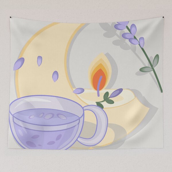 Item preview, Moon Candle and Lavender Tea — Cozy Night Illustration designed and sold by CheriTanya.