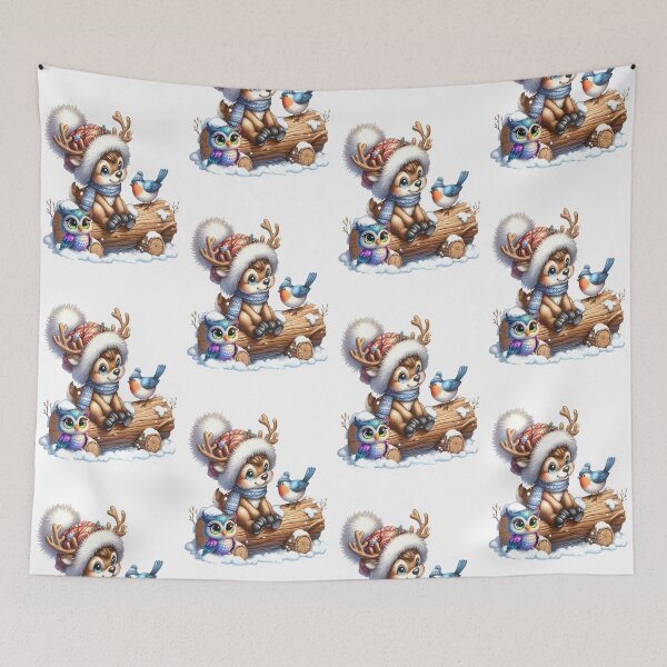 Item preview, christmas reindeer with birdy friends, fantasy fun designed and sold by LoneAngel.