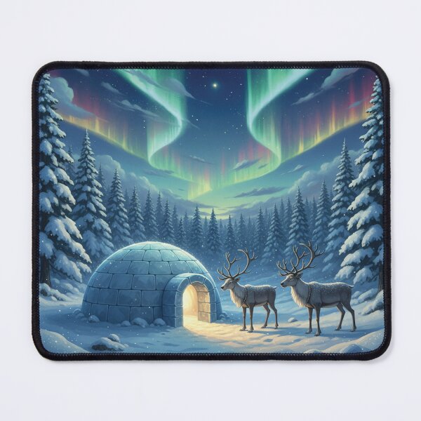 Item preview, Winter Igloo under Northern Lights with Reindeer designed and sold by Koimak.