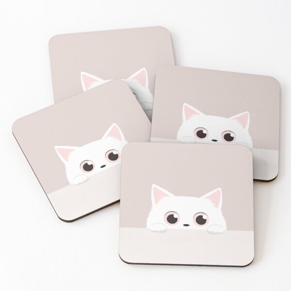 Item preview, A White Kitten Peeks Over a Soft Edge with Big Pink Eyes designed and sold by TashInk.