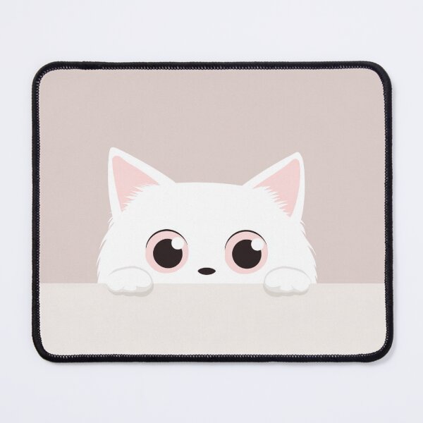 Item preview, A White Kitten Peeks Over a Soft Edge with Big Pink Eyes designed and sold by TashInk.