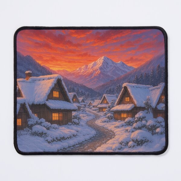 Item preview, Peaceful Japanese Village at Sunset – Anime Winter Landscape designed and sold by Koimak.