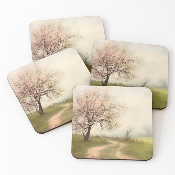 Item preview, Spring Landscape Painting, Foggy Field Wall Art, Scenery Printable Wall Art, Cherry Blossoms Tree, Vintage Style Decor, Summer Print designed and sold by SavageVision.