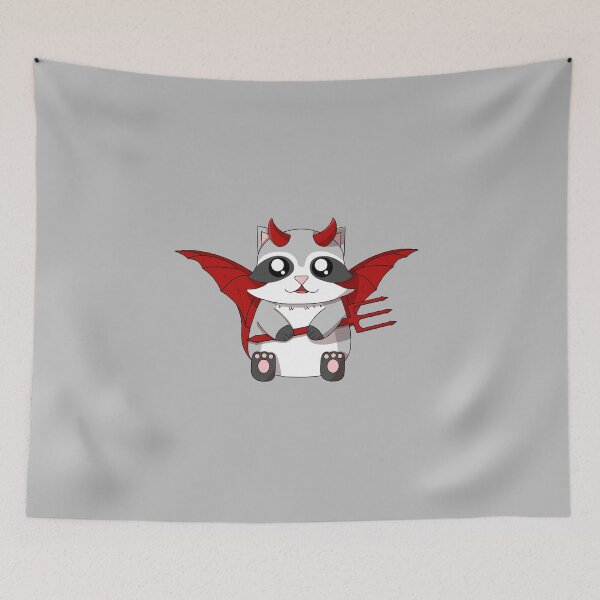 Item preview, cute devil raccoon designed and sold by GREENZ0NE.