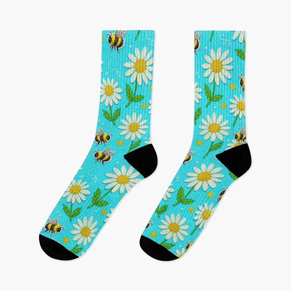 Item preview, Daisy Embroidered Pattern Bee Summer Garden Happy Blue designed and sold by JOSTH.