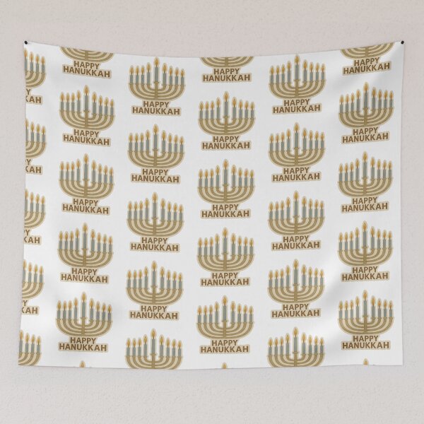 Item preview, Hanukkah menorah with lit candles and Happy Hanukkah text, isolated png, AI generated designed and sold by dvoevnore.