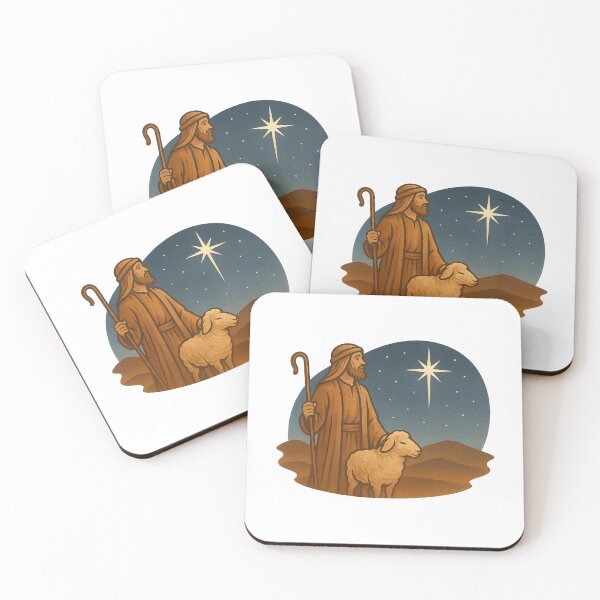 Item preview, Religious shepherd and sheep under starry night sky, Christmas theme, AI Generated designed and sold by dvoevnore.