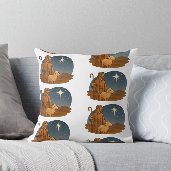 Item preview, Religious shepherd and sheep under starry night sky, Christmas theme, AI Generated designed and sold by dvoevnore.
