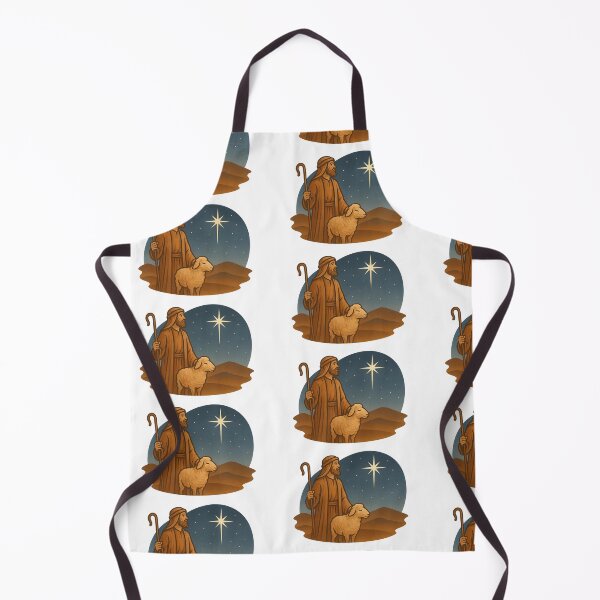 Item preview, Religious shepherd and sheep under starry night sky, Christmas theme, AI Generated designed and sold by dvoevnore.