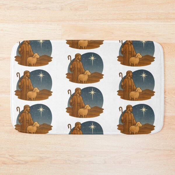 Item preview, Religious shepherd and sheep under starry night sky, Christmas theme, AI Generated designed and sold by dvoevnore.