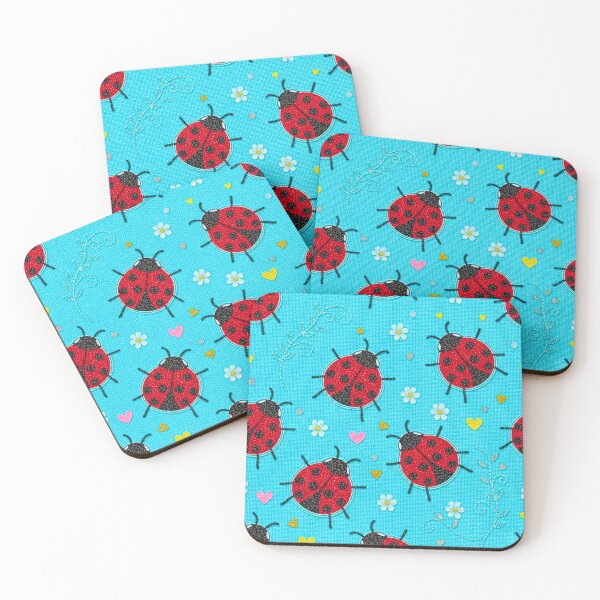 Item preview, Ladybug Glitter Pattern Luck Spring Flowers Children's Turquoise designed and sold by JOSTH.